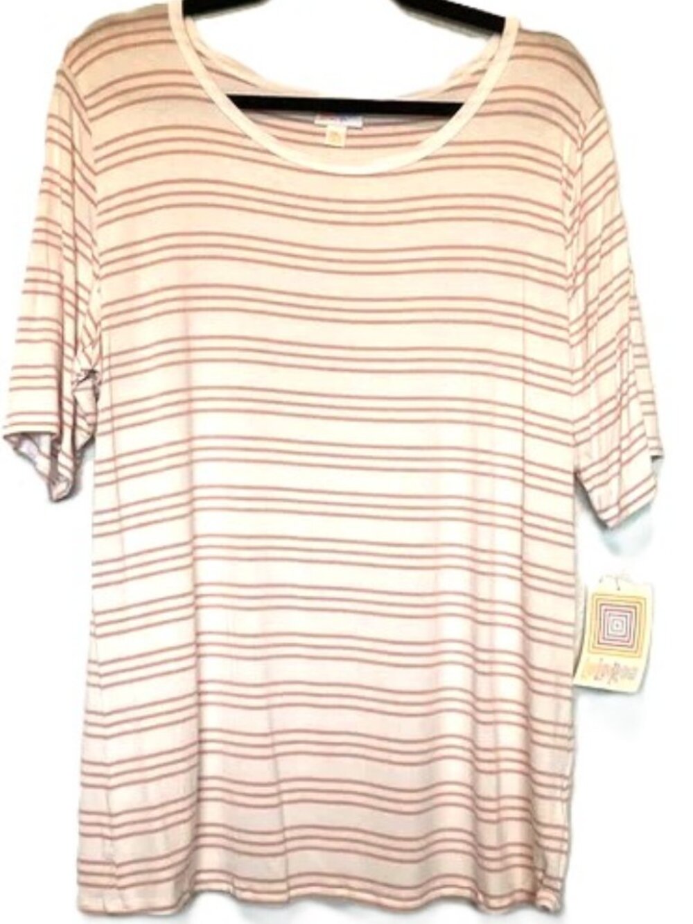 LuLaRoe Gigi Form Fitting Top 3XL Bodycon Striped Multicolored Blouse Pink White